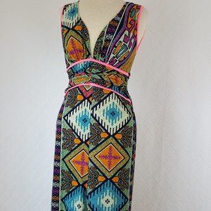 Cameo USA Womens Summer Maxi Dress Multi-Color Split Front Size Large